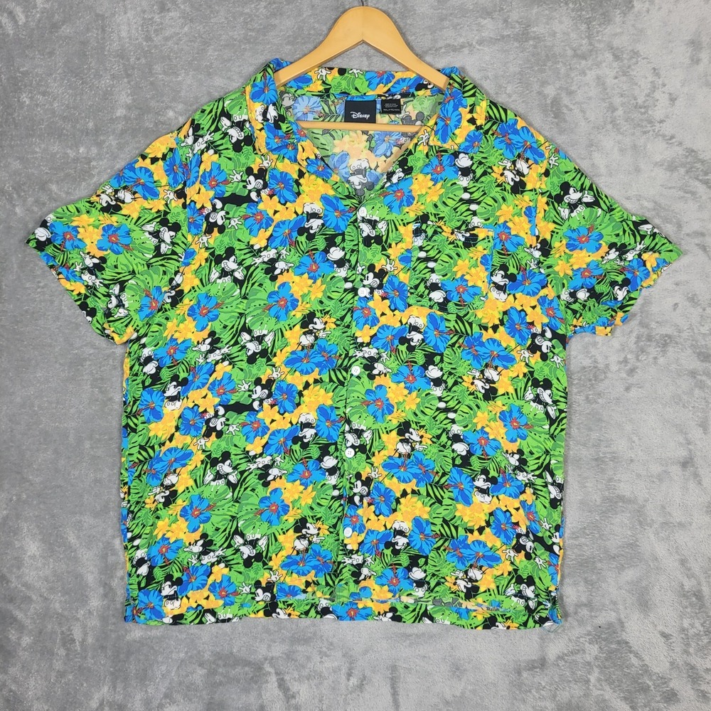 Disney Shirt Mens 2XL Mickey Mouse Hawaiian Floral VSCO Beach Island Tropical